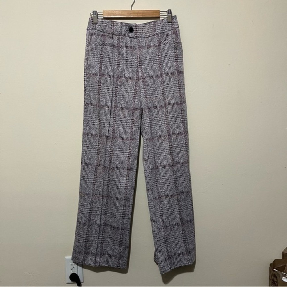 cato | black white & grey gingham / plaid print mid rise pants | small